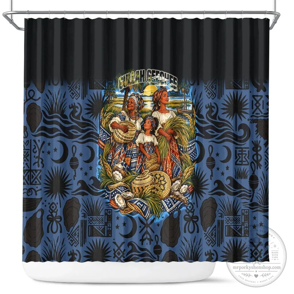 African American Gullah Geechee Sweetgrass Basket Coastal Shower Curtain